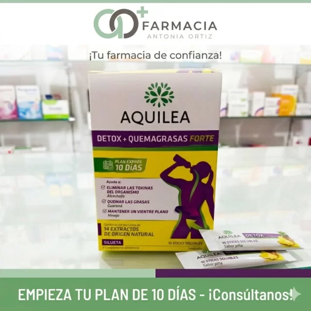 "¡El buen tiempo ya está aquí y es hora de quitarnos las capas de ropa! ☀️ 

Prepara tu cuerpo para el verano con Aquilea Detox + Quemagrasas Forte, el complemento perfecto para tu plan de 10 días. 👙✨ Sus 14 extractos naturales te ayudarán a eliminar toxinas, quemar grasas y mantener un vientre plano. Consúltanos en Farmacia Antonia Ortiz y te asesoraremos de forma personalizada para que consigas tus objetivos de forma saludable. 

¡Visítanos y luce tu mejor silueta!

​#AQUILEA #Detox #QuemagrasasForte #OperacionBikini #VientrePlano