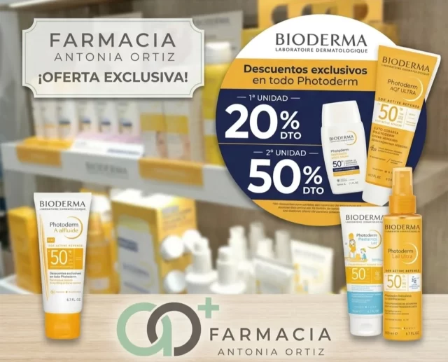 ​☀️ ¡Tu piel se merece lo mejor este verano! Y en FARMACIA ANTONIA ORTIZ queremos que la protejas como es debido.

​Por eso, te traemos una oferta irresistible en toda la gama BIODERMA Photoderm, la favorita de nuestros expertos. 😎

​✨ ¡No te lo pierdas!

📉 1ª UNIDAD de Photoderm con un -20% DTO.
📉 2ª UNIDAD con un increíble -50% DTO (aplicado a la unidad de menor importe).

​Es el momento perfecto para:
✅ Proteger a los más peques con Photoderm Pediatrics.
✅ Probar el Photoderm Invisible Stick para zonas sensibles.
✅ Renovar tu Photoderm Aquafluide favorita para el rostro.

​Ven a vernos y nuestro equipo te asesorará para encontrar la protección solar perfecta para tu tipo de piel. ¡Tenemos el producto ideal para ti!

​📍 Te esperamos en Aldaya, C/ Victoria o Mateu, 13
📩 O escríbenos por DM si tienes dudas.

​#FarmaciaAntoniaOrtiz #BiodermaPhotoderm #ProteccionSolar #OfertaFarmacia #CuidadoDeLaPiel