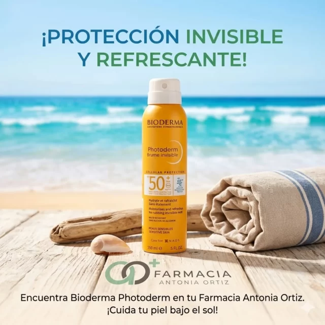 ​🌊 ¡Refresca tu protección este verano! ☀️

​Dile adiós a la sensación pegajosa con la Bruma Invisible Photoderm de Bioderma.
Es el "must-have" de tu bolso playero por estas 3 razones:

*​Invisible y ligera: Se absorbe al instante sin rastro blanco.
*​Efecto frío: Hidrata y refresca tu piel bajo el sol más intenso.
*​Spray 360°: ¡Aplícala incluso del revés! Perfecta para no dejar ni un centímetro sin protección.

​Máxima seguridad SPF 50+ con la comodidad de una brisa marina. ¡Ven a por la tuya!

​#FarmaciaAntoniaOrtiz #Bioderma #ProteccionSolar #BrumaInvisible #Verano2026