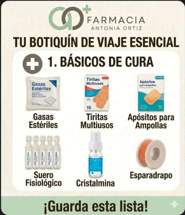 🧳 ¡Prepárate para disfrutar! Tu botiquín de viaje esencial.

¡Se acercan las vacaciones y queremos que solo te preocupes de disfrutar! ✈️☀️
​¿Sabes qué no puede faltar en tu maleta? Hemos preparado esta lista de imprescindibles para que vayas siempre un paso por delante de cualquier imprevisto:

​✅ Básicos de cura: Para esos pequeños golpes o rozaduras que pueden surgir.
✅ Medicamentos fundamentales: Tus aliados para el dolor, la acidez, alergias o esos mareos tan molestos en el coche o barco.
✅ Especial verano: Protección solar, repelente de mosquitos y un buen aftersun para cuidar tu piel.

​🧐 ¿Tienes dudas sobre qué dosis llevar o qué es mejor para tu caso concreto? ¡No te preocupes! Pásate por Farmacia Antonia Ortiz y te ayudaremos a organizar tu botiquín adaptado a tu destino y necesidades.

​📍 Estamos en: C/ Victoriano Mateu, 13.
🌐 Más info en: www.farmaciaortiz.es

​¡Guarda este post para tu próxima aventura! 📌

​#Farmacia #BotiquínDeViaje #ConsejoFarmacéutico #SaludEnVerano #FarmaciaAntoniaOrtiz