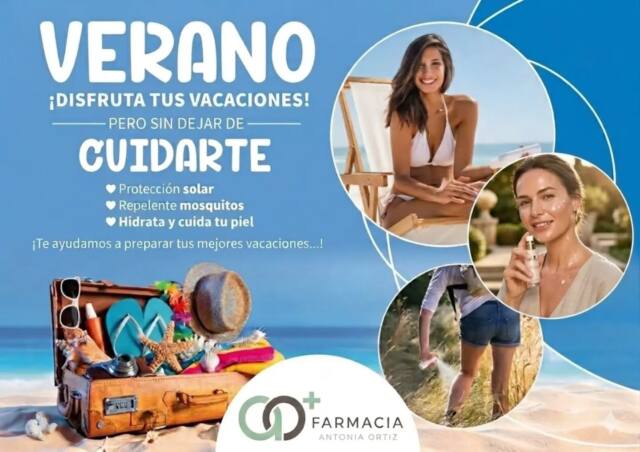 ☀️🌊 VERANO: disfruta, desconecta… ¡y cuídate! 🌊☀️

Las vacaciones son para recargar energía, pero no olvides proteger tu salud mientras disfrutas del sol y el buen tiempo. 🏖️

✅ Usa protección solar adecuada para tu piel.
✅ Mantente bien hidratado.
✅ Protege a toda la familia de los mosquitos.
✅ Cuida tu piel antes, durante y después de la exposición solar.

En Farmacia Antonia Ortiz te ayudamos a preparar tu botiquín y a elegir los productos que mejor se adaptan a ti para que solo te preocupes de disfrutar. 😎💙

📍 ¿Ya tienes todo listo para tus vacaciones?

#VeranoSaludable #ProteccionSolar #CuidadoDeLaPiel #verano2026 ☀️🏖️💊