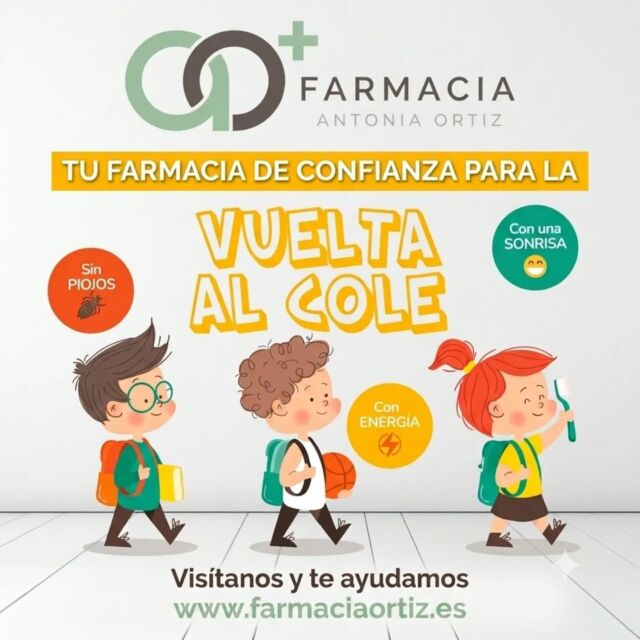🎒 ¡Todo listo para la Vuelta al Cole! 🎒
​
​El inicio del curso escolar trae nuevos retos, rutinas y momentos inolvidables para los más pequeños... ¡y en Farmacia Antonia Ortiz queremos acompañaros para que todo salga perfecto!

​Nos hemos preparado para solucionar las necesidades más comunes de esta época:

​🚫 Sin piojos: Tratamientos preventivos y de eliminación eficaces y suaves con el cuero cabelludo.

​⚡ Con energía: Multivitamínicos y complementos para mantener sus defensas fuertes y su energía al 100%.

​🪥 Con una sonrisa: Higiene bucal infantil y cuidado diario para empezar la rutina con el mejor pie.

​Pásate por nuestra farmacia y te asesoraremos de forma personalizada para que la única preocupación de tus peques sea aprender y disfrutar.

​#VueltaAlCole2026
​#FarmaciaAntoniaOrtiz
​#SaludInfantil
​#SinPiojos
​#ConsejoFarmaceutico